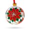Poinsettia Flowers on White Glass Ball Christmas Ornament 3.25 Inches